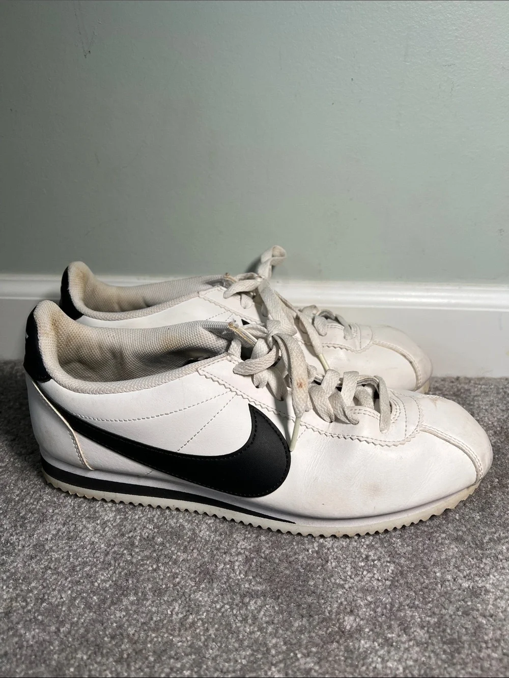 Nike Cortez Sneakers Shoes White with Black  Swoosh size women’s 10